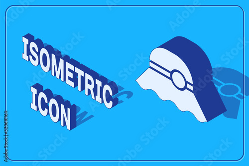 Isometric Elegant women hat icon isolated on blue background. Vector Illustration