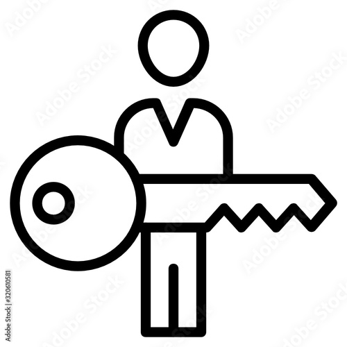 Solution Provider Concept, Key Person Design, Focal Person on white background, Exective holding the Key Icon photo