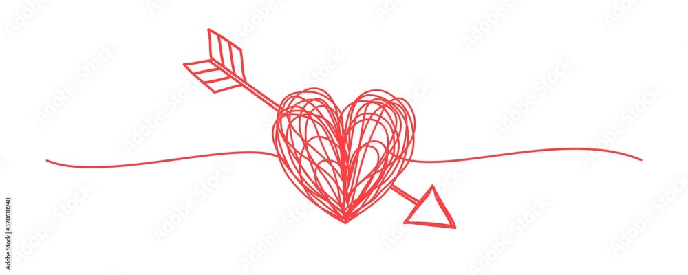 Banners with tangled grungy heart and arrow scribbles