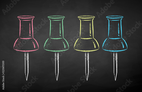 Chalk drawn illustration collection of push pins