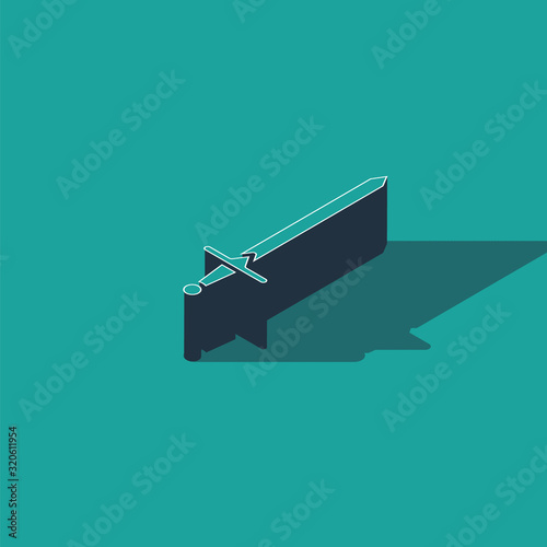 Isometric Medieval sword icon isolated on green background. Medieval weapon. Vector Illustration
