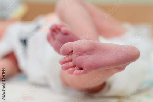 Newborn baby's feet in parents' hands