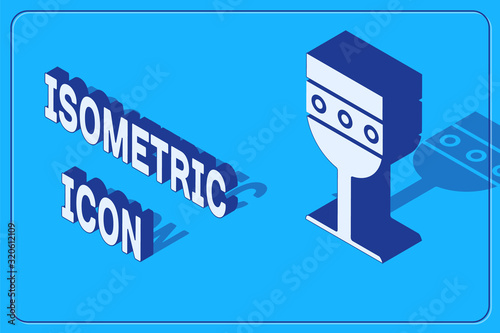 Isometric Medieval goblet icon isolated on blue background. Vector Illustration