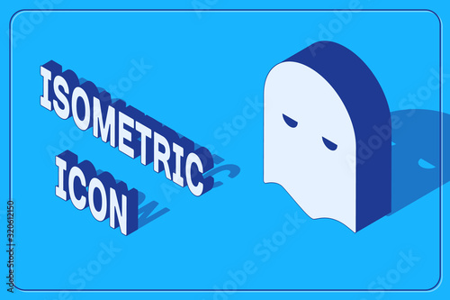 Isometric Executioner mask icon isolated on blue background. Hangman, torturer, executor, tormentor, butcher, headsman icon. Vector Illustration