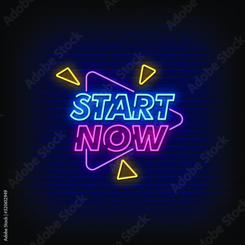 Start Now Neon Signs Style Text Vector