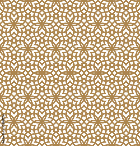 Seamless geometric pattern based on arabic ornament in brown color.