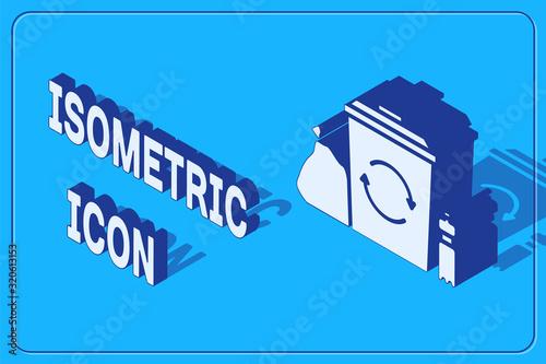 Isometric Recycle bin with recycle symbol icon isolated on blue background. Trash can icon. Garbage bin sign. Recycle basket. Vector Illustration