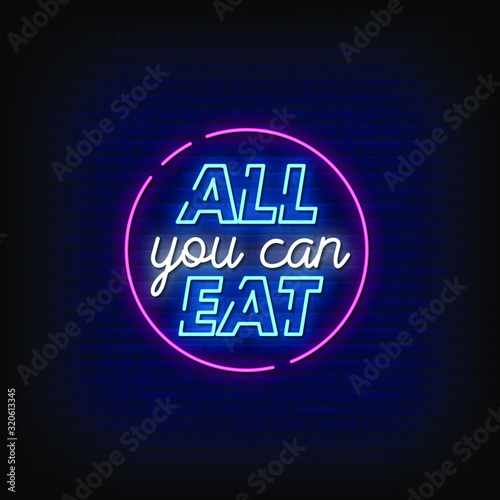 All You Can Eat Neon Signs Style Text Vector