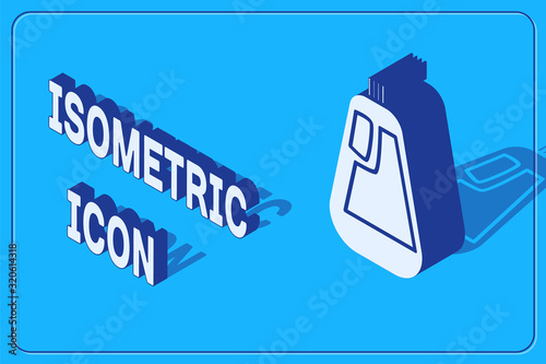 Isometric Plastic bottle for liquid laundry detergent, bleach, dishwashing liquid icon isolated on blue background. Vector Illustration