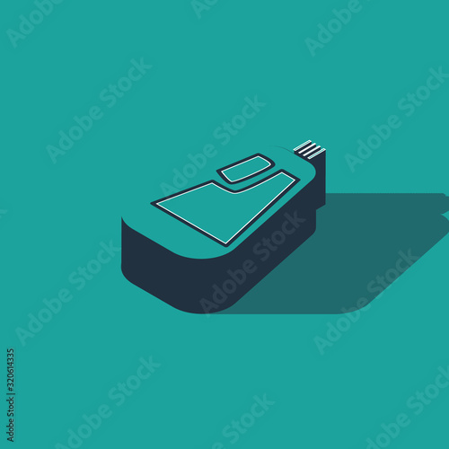 Isometric Plastic bottle for liquid laundry detergent, bleach, dishwashing liquid icon isolated on green background. Vector Illustration