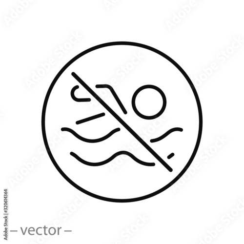 no swimming icon, swim in pool forbidden, thin line web symbol on white background - editable stroke vector illustration eps10