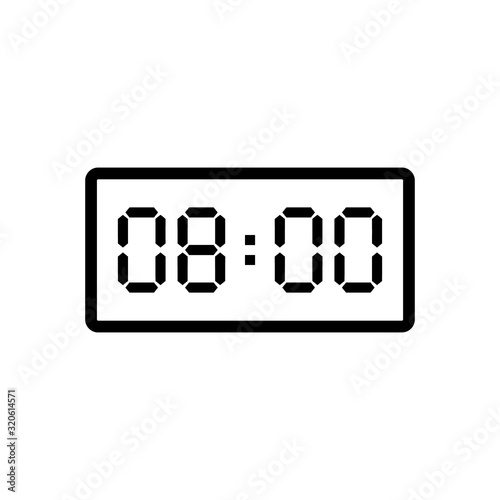 Digital clock displaying 8:00 o'clock. Clipart image isolated on white background