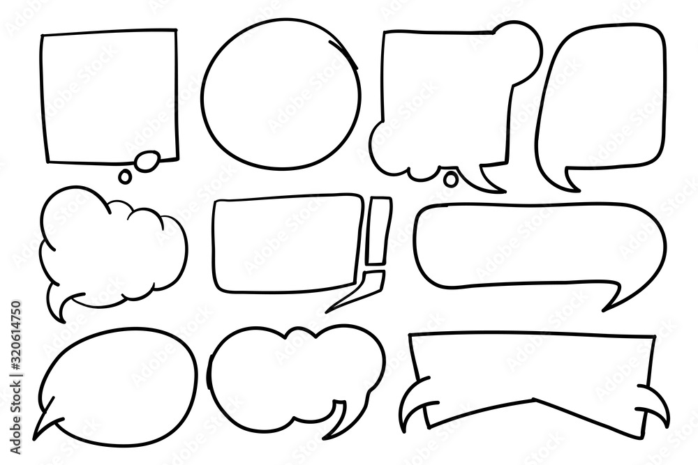 Hand draw Speech bubble set in black and white concept. Free hand drawn vector illustration with layers. Hand draw Speech bubble set in black and white concept. Free hand drawn vector illustration with layers.