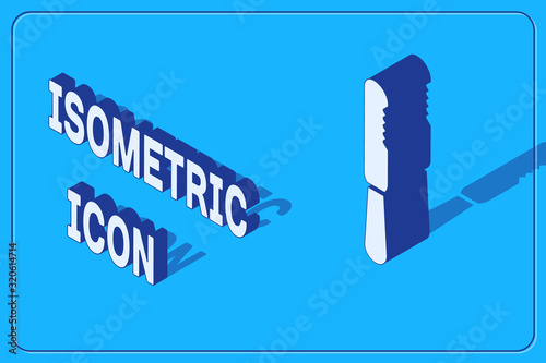 Isometric Disposable plastic knife icon isolated on blue background. Vector Illustration