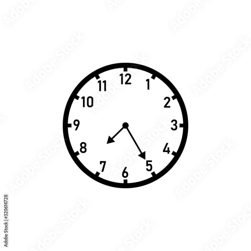 Wall clock displaying 7:25. Clipart image isolated on white background