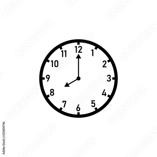 Wall clock displaying 8:00 o'clock. Clipart image isolated on white background
