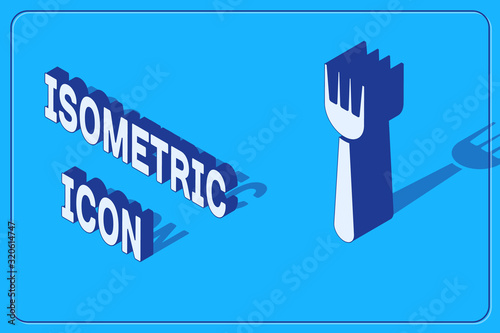 Isometric Disposable plastic fork icon isolated on blue background. Vector Illustration