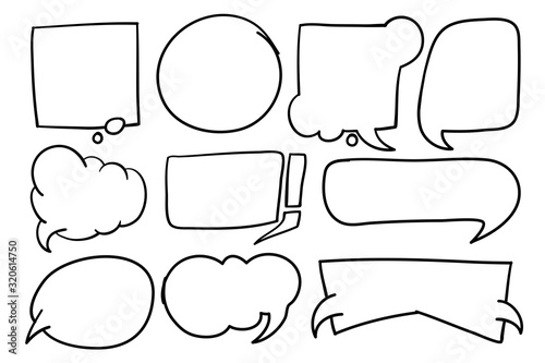 Hand draw Speech bubble set in black and white concept. Free hand drawn vector illustration with layers.