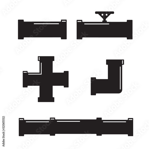 Pipe connector or pipe fitting. Pipe fittings vector icons set