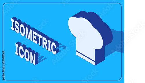 Isometric Chef hat icon isolated on blue background. Cooking symbol. Cooks hat. Vector Illustration