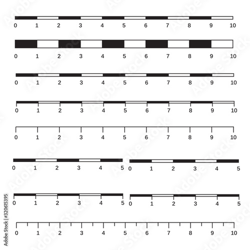 Map scales graphics for measuring distances. Scale measure map vector. Latitude and longitude distance