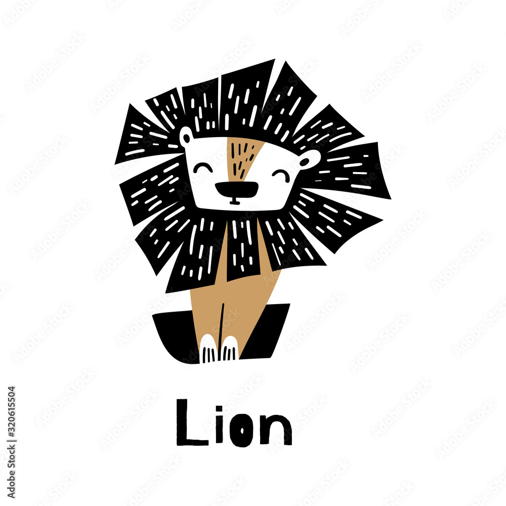 Cute cartoon lion in simple scandinavian style. Wild african animal. Flat vector illustration. Cute cartoon lion in simple scandinavian style. Wild african animal. Flat vector illustration.