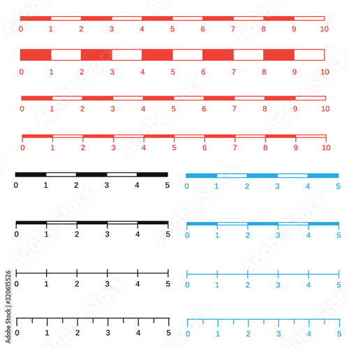 Map scales graphics for measuring distances. Scale measure map vector. Latitude and longitude distance