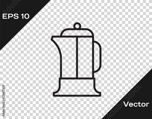 Black line French press icon isolated on transparent background. Vector Illustration