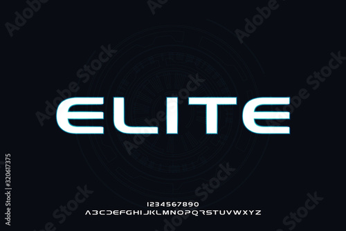 Elite, an abstract technology futuristic sporty alphabet font. digital space typography vector illustration design photo