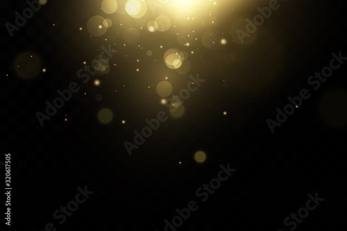 Banner with yellow dust. Light effect on beautiful banners. Dust effect. Dust particles flicker on a dark background. vector illustration. magic.Christmas.