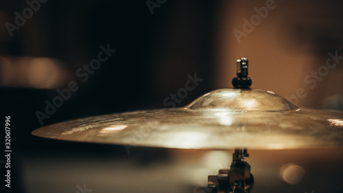 Closeup of ride cymbal for drums
