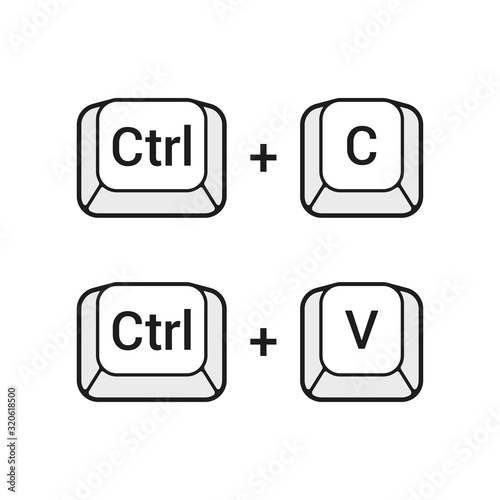 Ctrl C and Ctrl V keyboard buttons. Copy and paste key shortcuts. Vector line icons