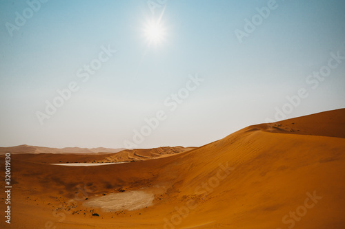mesmerising wide photo of a beautiful sand dunes at Sossusvlei in Namib Desert