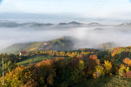 Foggy Morning Landscape in Svečina,