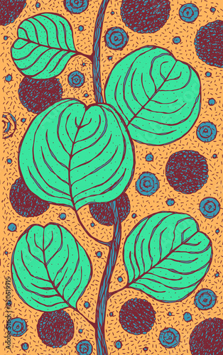 Eucalyptus - floral illustration. colorful plant drawing. Graphic psychedelic multicolored line art. Vector artwork