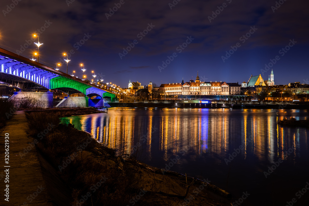 City Skyline Of Warsaw Night River View