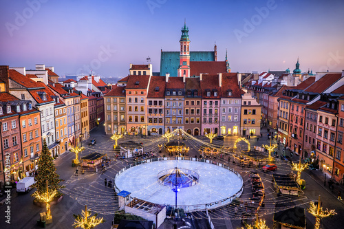 Old Town Square With Ice Rink In Warsaw