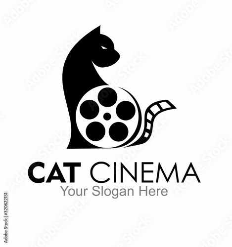 cat cinema logo design concept