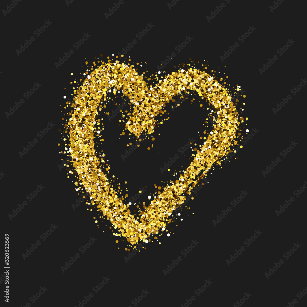Gold glitter doodle heart on dark background Gold glitter doodle heart on dark background