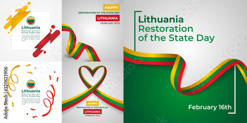Lithuania Restoration od the State Day Vector Template Design Illustration Set