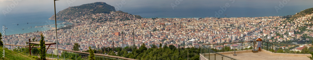 View at the city of sunny Alanya from above  one of its mountains.