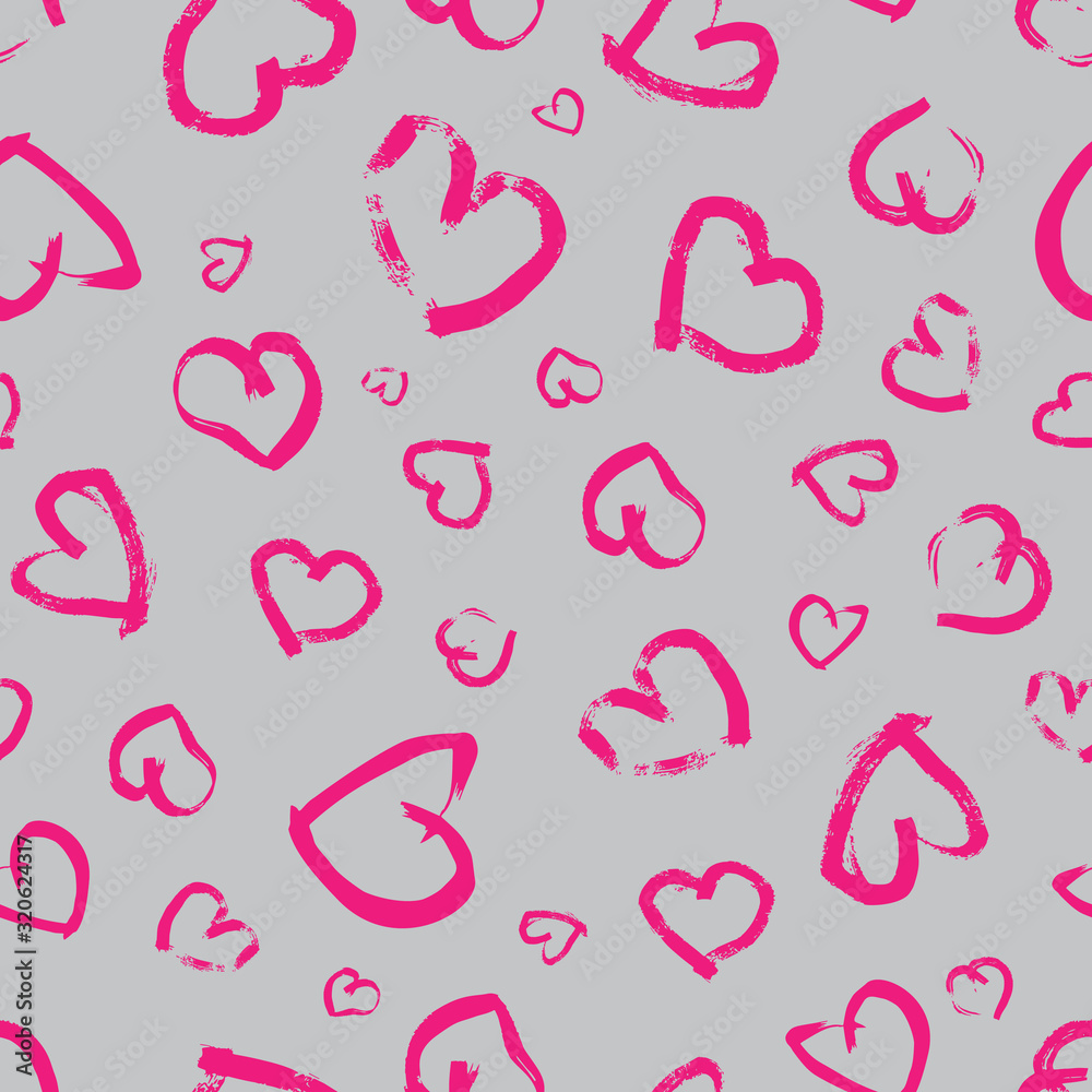 Seamless pattern with hand drawn hearts