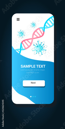 molecular MERS-CoV cell floating influenza virus wuhan coronavirus 2019-nCoV pandemic medical health risk smartphone screen mobile app copy space vertical vector illustration