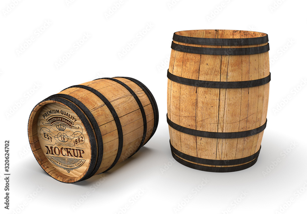Wooden Barrel Mockup Stock Template