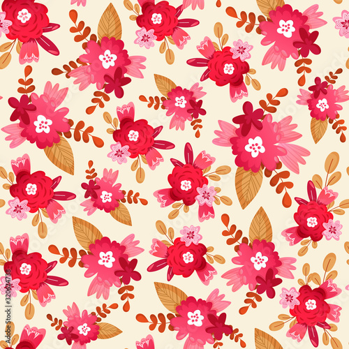 Seamless pattern with pink flowers.