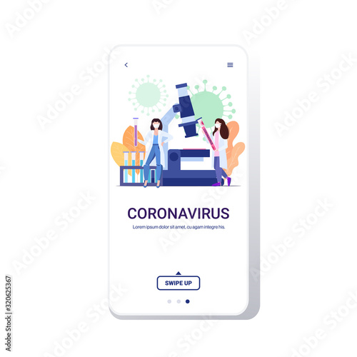 microbiologists holding tube coronavirus biological sample for analysis in laboratory microscope epidemic MERS-CoV wuhan 2019-nCoV pandemic medical health risk copy space full length mobile app vector