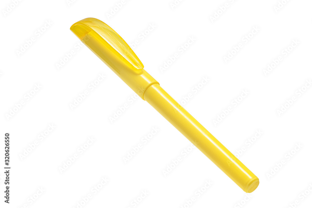 Yellow Highlighter Floating on White Background Yellow Highlighter Floating on White Background