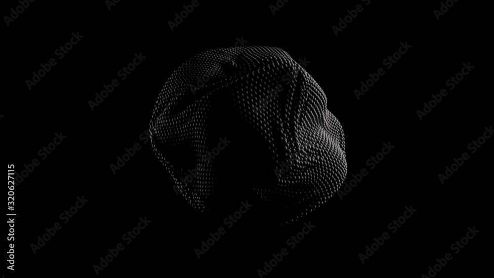 3d render of dark black abstract sphere silhouette shape with soft wave movement on black background. 4k seamless loop animation.