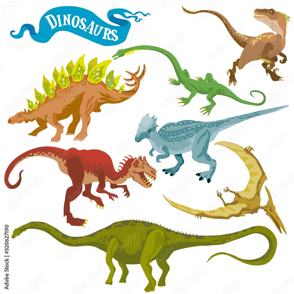 Fototapeta premium Dinosaurs isolated on white back vector format land hand draw illustration set 4