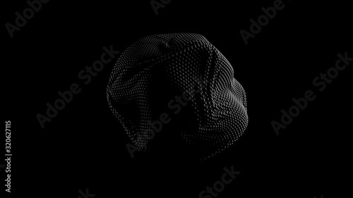 3d render of dark black abstract sphere silhouette shape with soft wave movement on black background. 4k seamless loop animation.